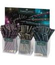 Faber-Castell Sparkle Medianoche Expositor con 144 Lapices Triangulares de Grafito B - Mina Resistente a la Rotura - Con Boton d