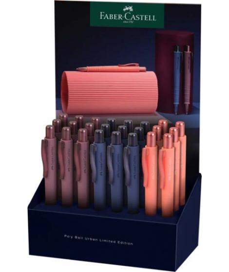 Faber-Castell Poly Ball Urban Limited Edition Expositor con 24 Boligrafos Retractiles XB - Forma Triangular Ergonomica - Suave a