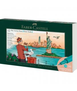 Faber-Castell Pitt Artist Pen Brush City Collection New York Estuche con 12 Rotuladores Punta Pincel - Tinta Pigmentada - Alta R