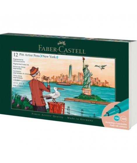 Faber-Castell Pitt Artist Pen Brush City Collection New York Estuche con 12 Rotuladores Punta Pincel - Tinta Pigmentada - Alta R