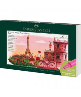 Faber-Castell Pitt Artist Pen Brush City Collection Paris Estuche con 12 Rotuladores Punta Pincel - Tinta Pigmentada - Alta Resi
