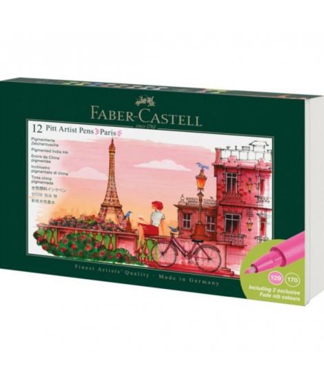 Faber-Castell Pitt Artist Pen Brush City Collection Paris Estuche con 12 Rotuladores Punta Pincel - Tinta Pigmentada - Alta Resi
