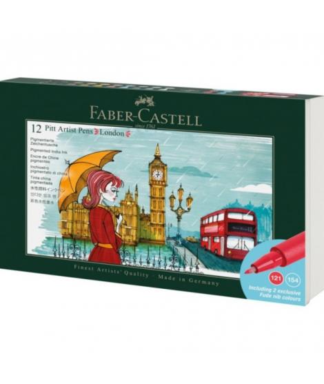 Faber-Castell Pitt Artist Pen Brush City Collection London Estuche con 12 Rotuladores Punta Pincel - Tinta Pigmentada - Alta Res