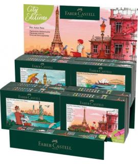 Faber-Castell Pitt Artist Pen Brush City Collection Expositor con 8 Estuches con 12 Rotuladores Punta Pincel - Tinta Pigmentada 