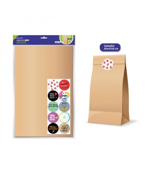 Bismark Pack de 10 Sobres Papel Kraft 50grs con 10 Pegatinas para Cierre - Medidas 30x47x8cm - Ideal para Regalos - Color Marron