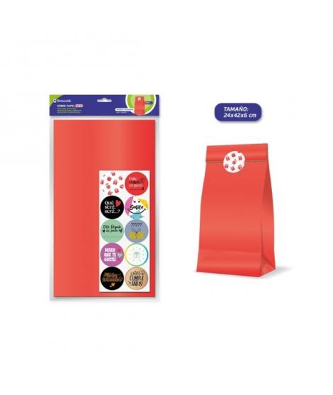 Bismark Pack de 10 Sobres Papel Kraft 50grs con 10 Pegatinas para Cierre - Medidas 24x42x6cm - Ideal para Regalos - Color Rojo