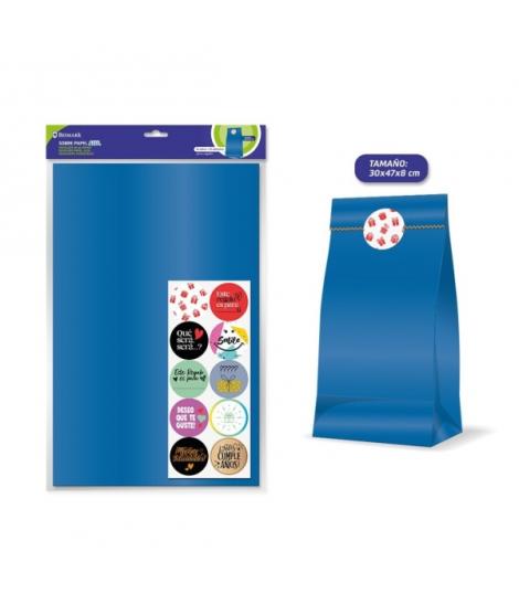 Bismark Pack de 10 Sobres Papel Kraft 50grs con 10 Pegatinas para Cierre - Medidas 30x47x8cm - Ideal para Regalos - Color Azul