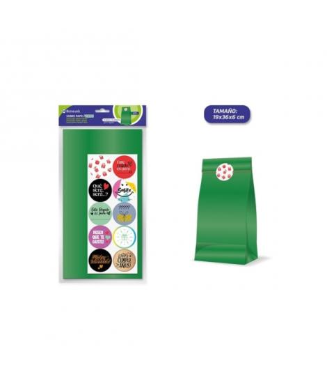 Bismark Pack de 10 Sobres Papel Kraft 50grs con 10 Pegatinas para Cierre - Medidas 19x36x6cm - Ideal para Regalos - Color Verde