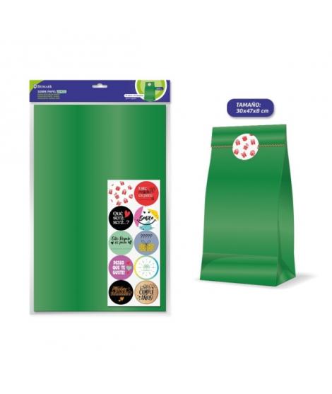 Bismark Pack de 10 Sobres Papel Kraft 50grs con 10 Pegatinas para Cierre - Medidas 30x47x8cm - Ideal para Regalos - Color Verde