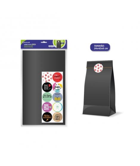 Bismark Pack de 10 Sobres Papel Kraft 50grs con 10 Pegatinas para Cierre - Medidas 24x42x6cm - Ideal para Regalos - Color Negro