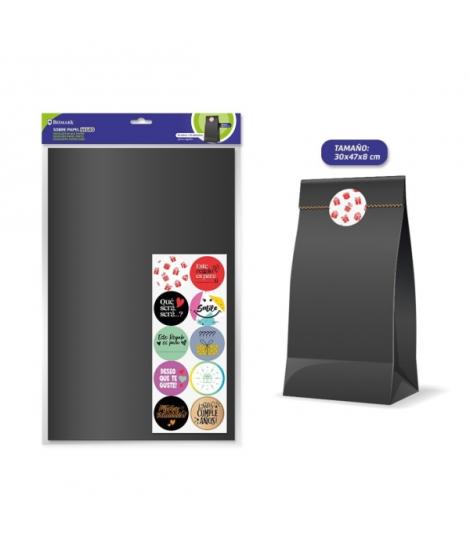 Bismark Pack de 10 Sobres Papel Kraft 50grs con 10 Pegatinas para Cierre - Medidas 30x47x8cm - Ideal para Regalos - Color Negro