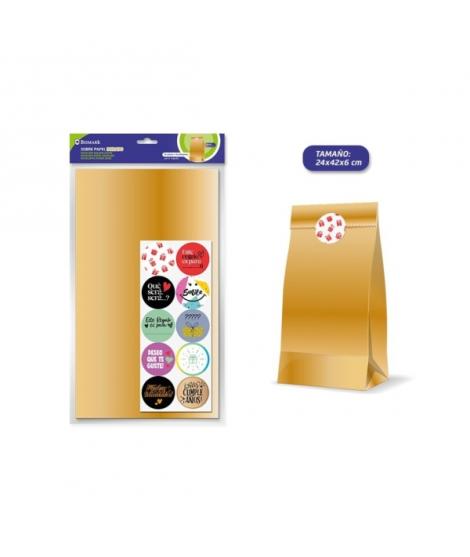 Bismark Pack de 10 Sobres Papel Kraft 50grs con 10 Pegatinas para Cierre - Medidas 19x36x6cm - Ideal para Regalos - Color Oro