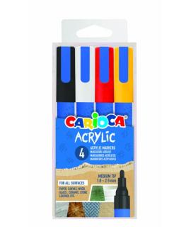 Carioca Acrylic Pack de 4 Marcadores de Pintura Acrilica - Punta Redonda Media 1.8-2.5mm - Tinta a Base de Agua - Alta Cobertura