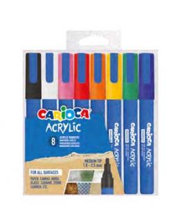 Carioca Acrylic Pack de 8 Marcadores de Pintura Acrilica - Punta Redonda Media 1.8-2.5mm - Tinta a Base de Agua - Alta Cobertura