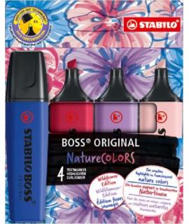 Stabilo Boss Naturecolors Wildflower Edition Pack de 4 Marcadores - Trazo entre 2 y 5mm - Tinta con Base de Agua - Colores Azul 