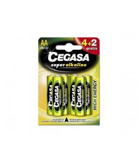 Cegasa Super Alkaline Pack de 6 Pilas LR6 AA - Alto Rendimiento - Fiabilidad - Tecnologia Avanzada