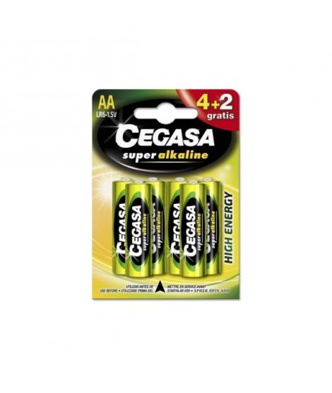 Cegasa Super Alkaline Pack de 6 Pilas LR6 AA - Alto Rendimiento - Fiabilidad - Tecnologia Avanzada