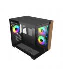 Cooler Master Elite 481 Wood Caja Minitorre - 3 Ventiladores 120mm RGB - Vista Panoramica - Soporte MicroATX/Mini-ITX - Doble Ca