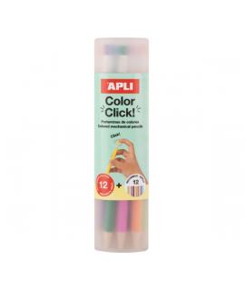 Apli Color Clik Pack de 12 Portaminas con Minas de Colores 2.6mm + 12 Recambios + 1 Sacapuntas - Forma Redonda - Colores Surtido