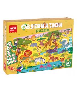 Apli Puzzle Observacion Junior Jungla de 60 Piezas de 6x6cm - Incluye Poster y 1 Ficha con Diferentes Objetos - Desarrolla la Co