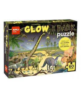 Apli Glow in the Dark Puzzle Fluorescente de 60 Piezas 6x6cm - Tematica Dinosaurios - Efecto Fluorescente que Revela Diseños Ocu