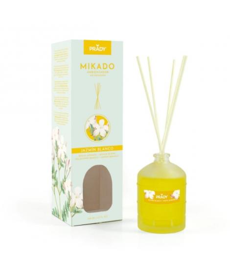 Prady Ambientador Mikado Jazmin Blanco - Frasco de Cristal 100 ml y Varitas Difusoras