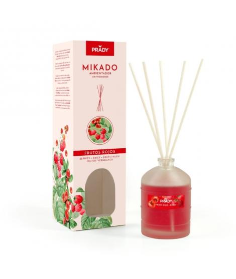 Prady Ambientador Mikado Frutos Rojos - Frasco de Cristal 100 ml y Varitas Difusoras