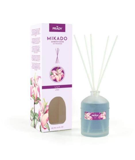 Prady Ambientador Mikado Lily - Frasco de Cristal 100 ml y Varitas Difusoras