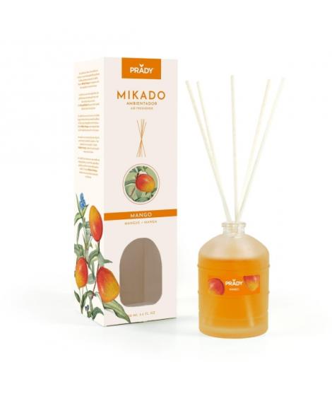Prady Ambientador Mikado Mango - Frasco de Cristal 100 ml y Varitas Difusoras