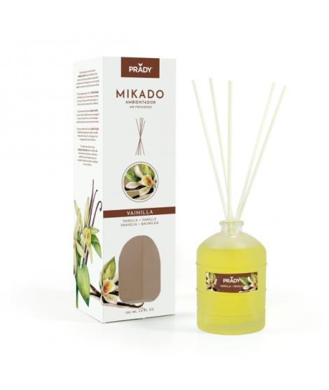 Prady Ambientador Mikado Vainilla - Frasco de Cristal 100 ml y Varitas Difusoras
