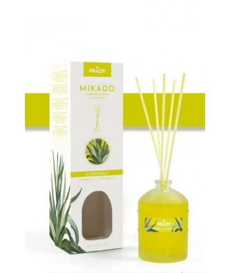 Prady Ambientador Mikado Citronela - Frasco de Cristal 100 ml y Varitas Difusoras