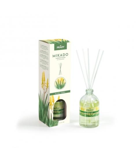 Prady Ambientador Mikado Aloe Vera - Frasco de Cristal 100 ml y Varitas Difusoras