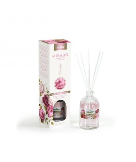 Prady Ambientador Mikado Rosa de Bulgaria - Frasco de Cristal 100 ml y Varitas Difusoras