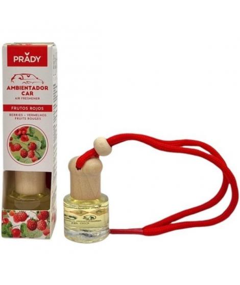 Prady Ambientador Coche Frutos Rojos - Frasco de Cristal 6 ml y Cuerda para Espejo Retrovisor