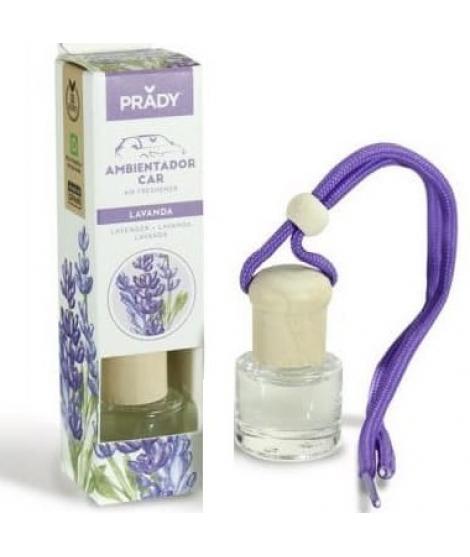 Prady Ambientador Coche Lavanda - Frasco de Cristal 6 ml y Cuerda para Espejo Retrovisor