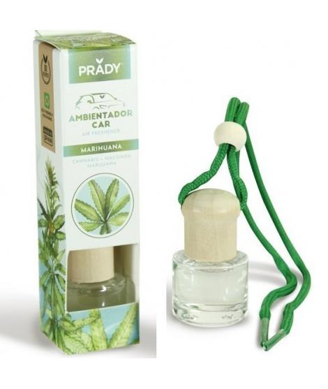 Prady Ambientador Coche Marihuana - Frasco de Cristal 6 ml y Cuerda para Espejo Retrovisor
