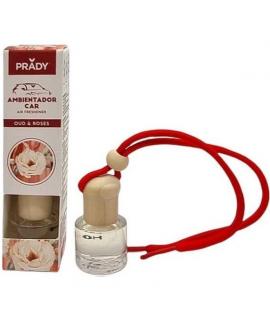 Prady Ambientador Coche OUD & Rose - Frasco de Cristal 6 ml y Cuerda para Espejo Retrovisor