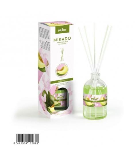 Prady Ambientador Mikado Melon - Frasco de Cristal 100 ml y Varitas Difusoras