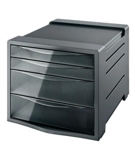 Esselte Intego Buc de 4 Cajones - 2 Medidas de Cajon - Deslizamiento Suave - Base con Goma Antideslizante - Color Gris