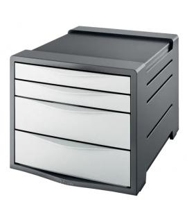 Esselte Europost Vivida Buc de 4 Cajones - 2 Medidas de Cajon - Deslizamiento Suave - Base con Goma Antideslizante - Color Gris/