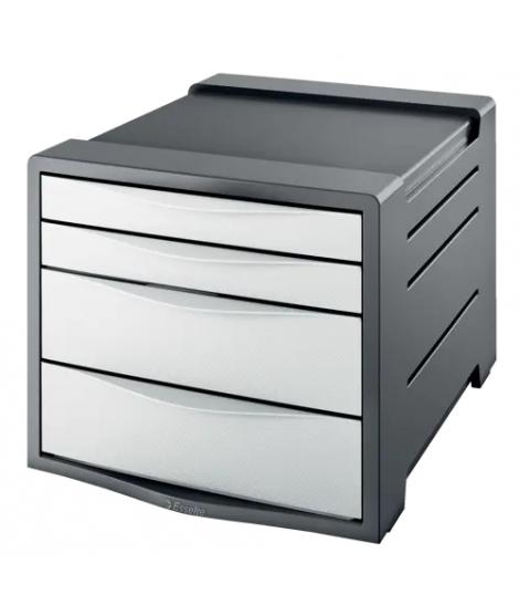 Esselte Europost Vivida Buc de 4 Cajones - 2 Medidas de Cajon - Deslizamiento Suave - Base con Goma Antideslizante - Color Gris/