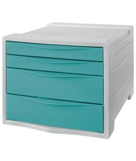 Esselte Colour'Breeze Buc de 4 Cajones - 2 Medidas de Cajon - Deslizamiento Suave - Base con Goma Antideslizante - Color Gris/Az