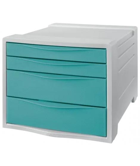 Esselte Colour'Breeze Buc de 4 Cajones - 2 Medidas de Cajon - Deslizamiento Suave - Base con Goma Antideslizante - Color Gris/Az