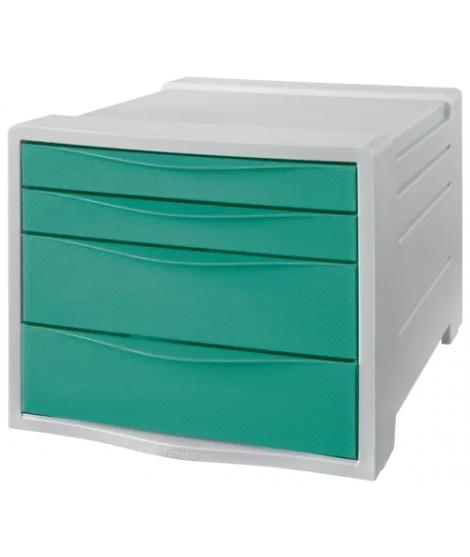 Esselte Colour'Breeze Buc de 4 Cajones - 2 Medidas de Cajon - Deslizamiento Suave - Base con Goma Antideslizante - Color Gris/Ve