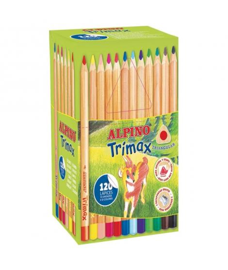Alpino Trimax Economy Pack de 120 Lapices de Colores Triangulares Gruesos + 2 Sacapuntas - Mina de 5.4mm - Resistente al Agua - 