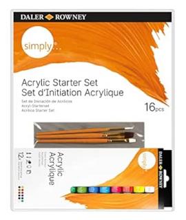 Daler Rowney Simply Pack de 16 Piezas - Pinturas Acrilicas - Set de Iniciacion - Colores Surtidos
