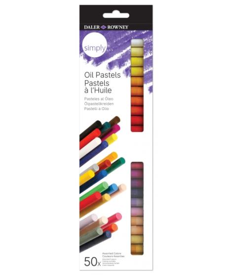 Daler Rowney Simply Pack de 50 Pasteles al Oleo - Caja de Carton - Colores Surtidos