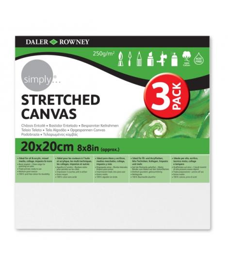 Daler Rowney Simply Pack de 3 Bastidores Entelados- 20x20cm - Imprimacion Triple - Grano Medio - 100% Algodon sin Acido - 250g -