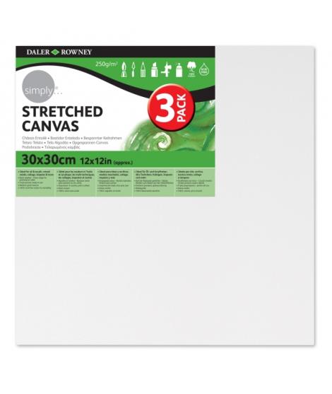Daler Rowney Simply Pack de 3 Bastidores Entelados- 30x30cm - Imprimacion Triple - Grano Medio - 100% Algodon sin Acido - 250g -