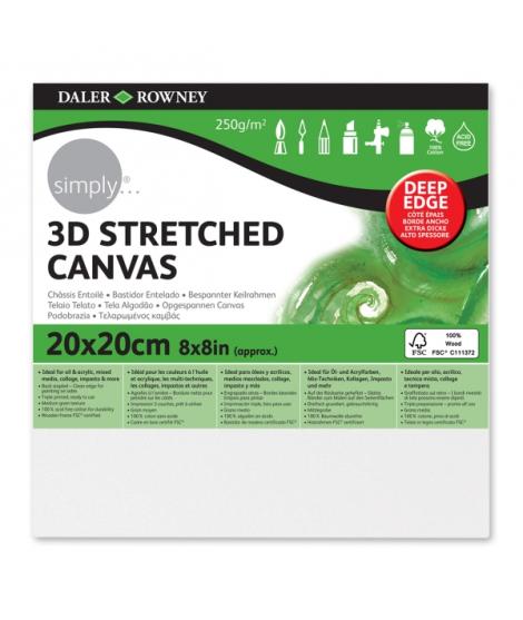 Daler Rowney Simply Bastidor Entelado 3D - 20x20cm - Imprimacion Triple - Grano Medio - 100% Algodon sin Acido - 250g - Color Bl